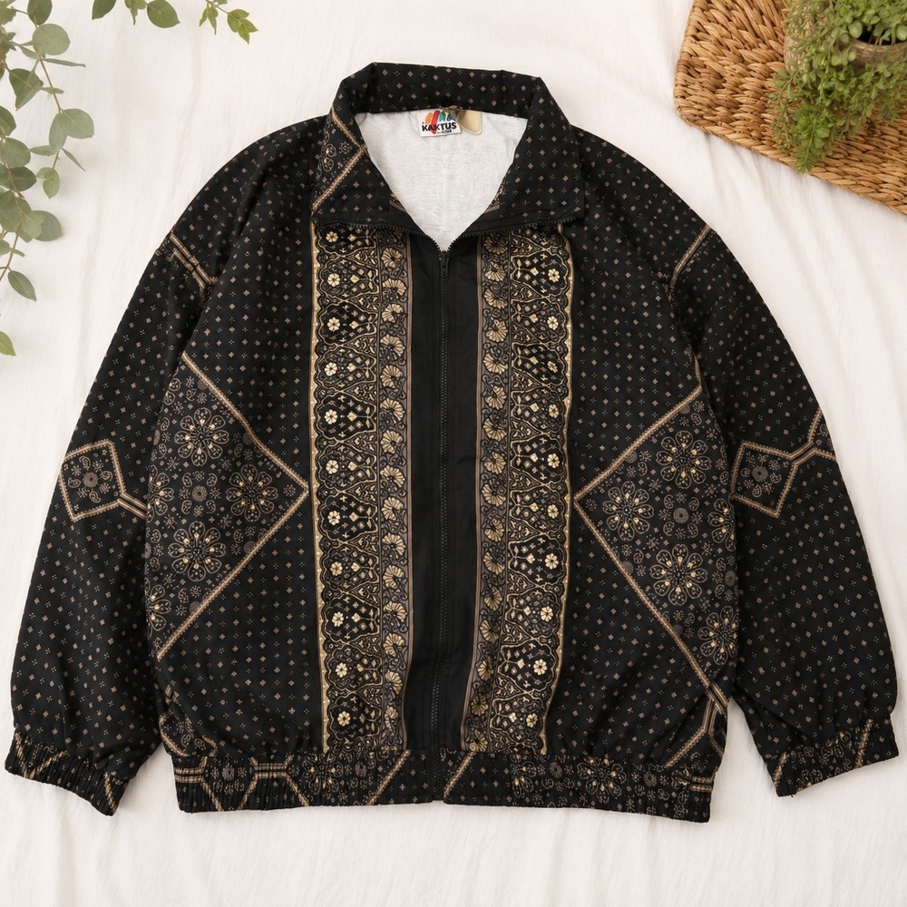 VTG‎ 90s Oversized Artsy Tapestry Jacket Geometric Boho Grunge Plus 2X 3X